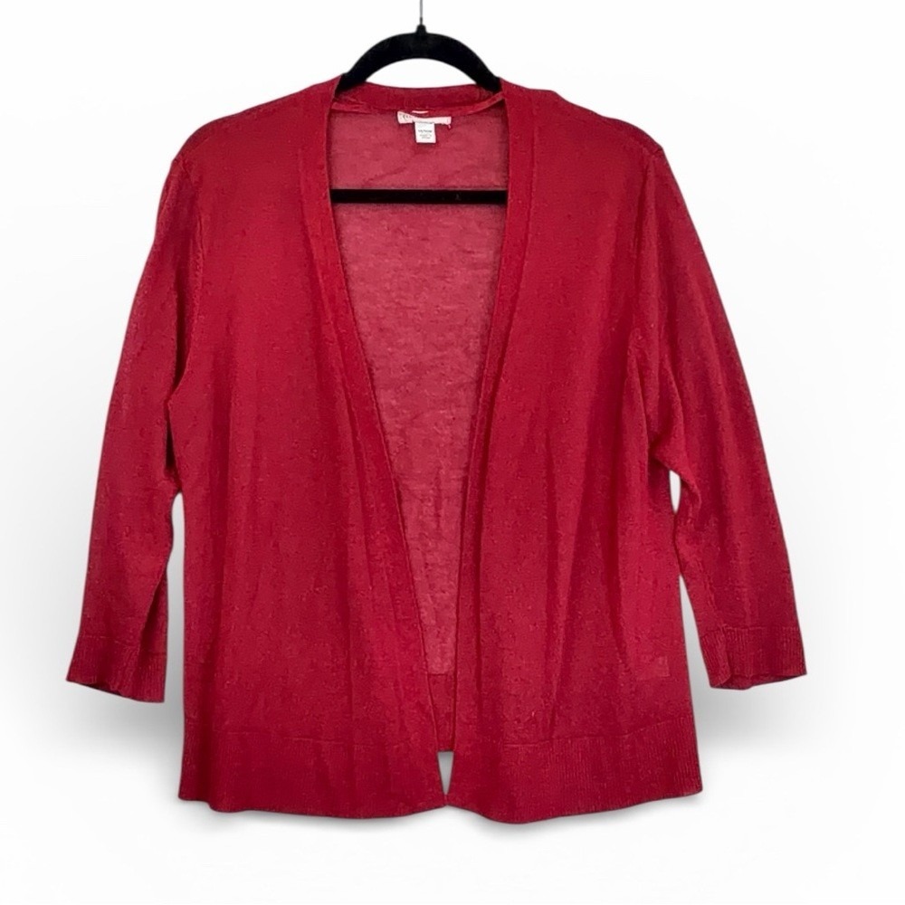 Cato Cardigan Women 14/16W Red Open‎ Front 3/4 Sleeve Lightweight Knit